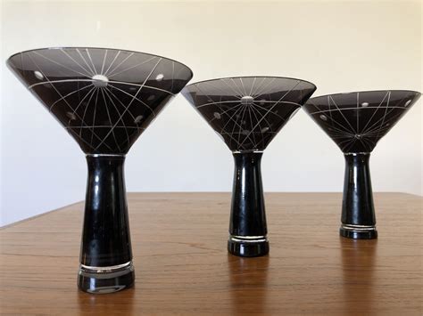 Sold Modern Cut Black Cocktail Glasses Modern To Vintage