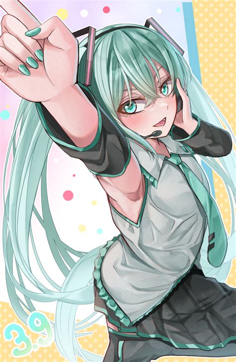 Safebooru 1girl 39 Absurdres Aqua Eyes Aqua Hair Aqua Nails Armpits