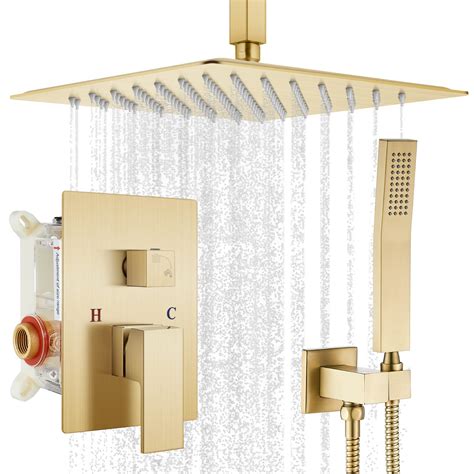 Buy gotonovo Brushed Gold Ceiling Rainfall Shower System with High ...