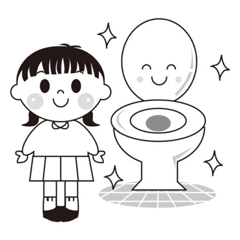 トイレの水を流す子供のかわいいイラスト画像素材（無料、フリー）