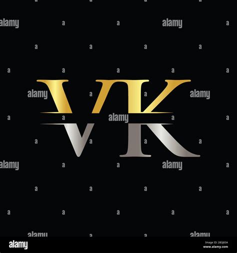 Creative Letter VK Logo Vector Template With Gold And Silver Color VK