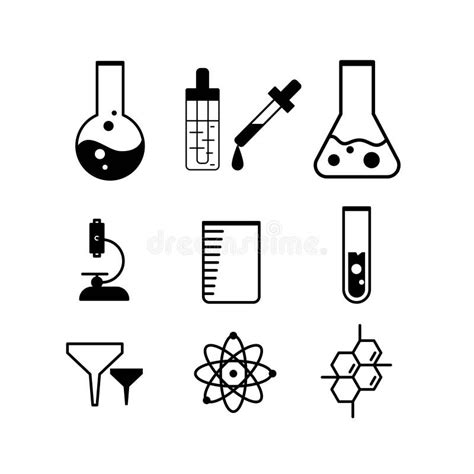 Science Laboratory Chemistry Icon Set Vector Illustrations Black And