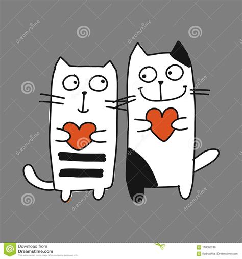 Couple of Cat, Sketch for Your Design Stock Vector - Illustration of kitty, doodle: 110505248