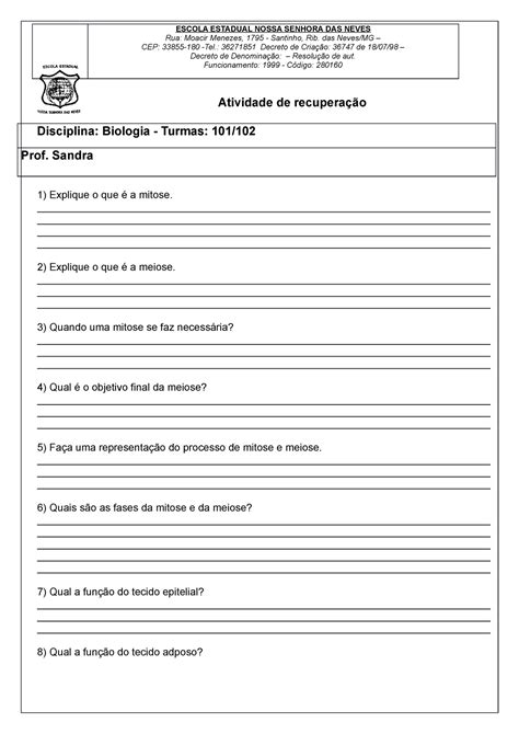 Atividade De Recupera O E Atividade De Recupera O