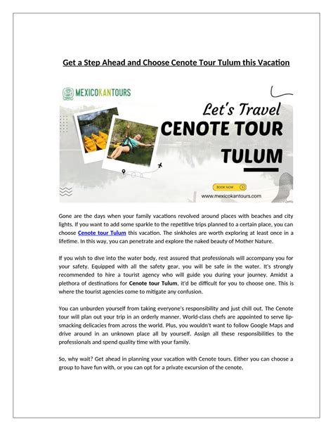 Get a Step Ahead and Choose Cenote Tour Tulum this Vacation by mexicokantours - Issuu