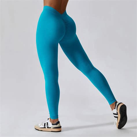 Custom Wholesale V Cut Waist Scrunch Butt Leggings No Camel Toe V Back