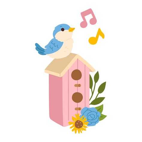 cartoon sparrow on bird house and flowers 20330177 Vector Art at Vecteezy
