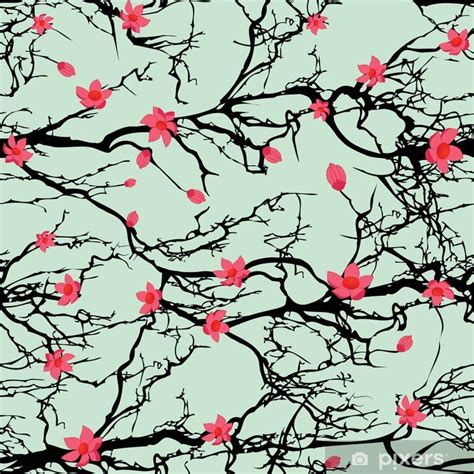 Poster Seamless Tree Pattern Japanese Cherry Blossom Pixers Uk