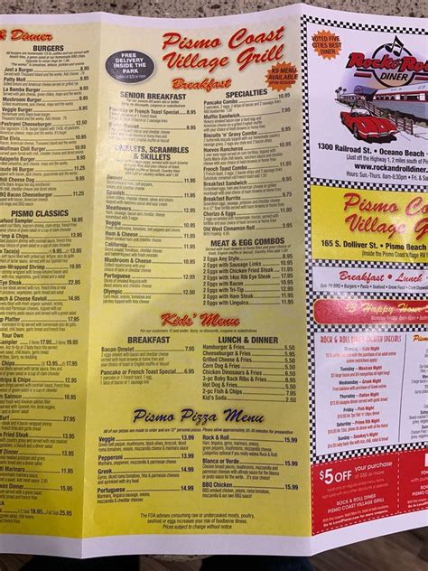 Menu at Pismo Coast Village Grill BBQ, Pismo Beach