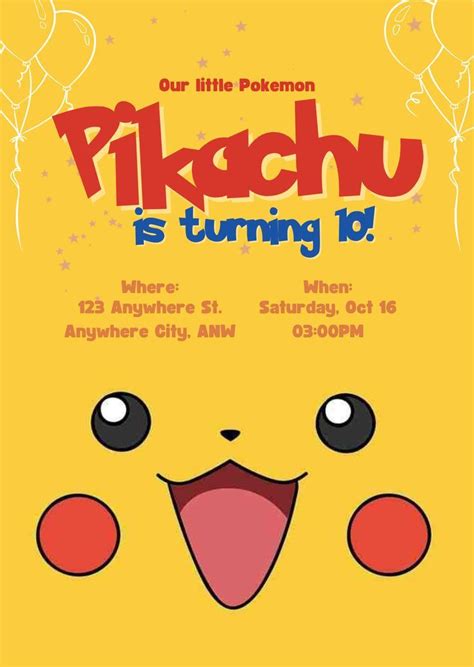 Pikachu Invitation For Pikachu Birthday Party Invite For Pokemon Party