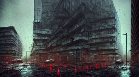 Post Apocalyptic City Building Raining Building Stable Diffusion