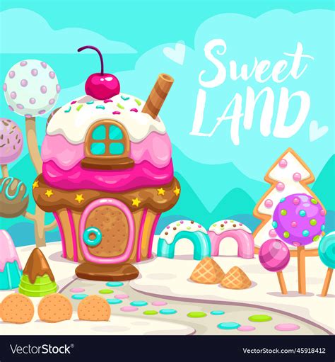 Cartoon sweet candy land art Royalty Free Vector Image