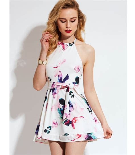 Floral Halter Backless Short Mini Dress N