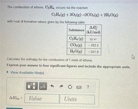 Solved The Combustion Of Ethene C2h4 Occurs Via The