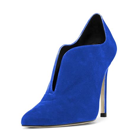 Royal Blue Pointy Toe Suede Stiletto Ankle Booties Vdcoo