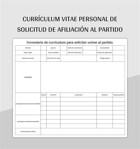 Plantilla De Excel Curr Culum Vitae Personal De Solicitud De Afiliaci N