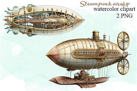 Steampunk Airship Watercolor Clipart Graphic by AQVAMARYPRO · Creative ...