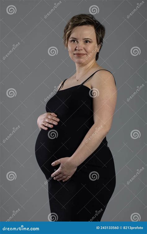 Portrait Of Pregnant Woman Pregnant Happy Woman Touching Her Belly Making Photo Session In