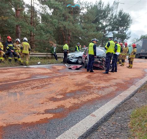 Poważny wypadek na drodze Częstochowa Olsztyn Częstochowskie Drogi