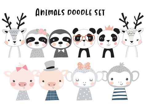 Animals Doodle Clipart Instant Download PNG File 300 Dpi - Etsy