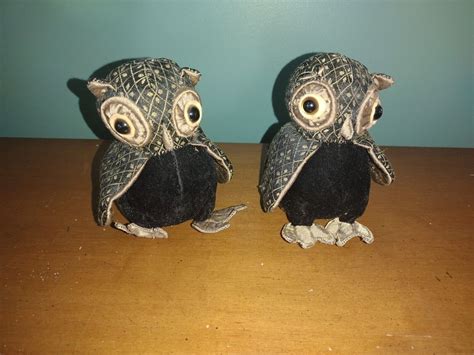 Set Of 2 Vintage Rare Owl Plush Paperweight Door Stop Made By Dora