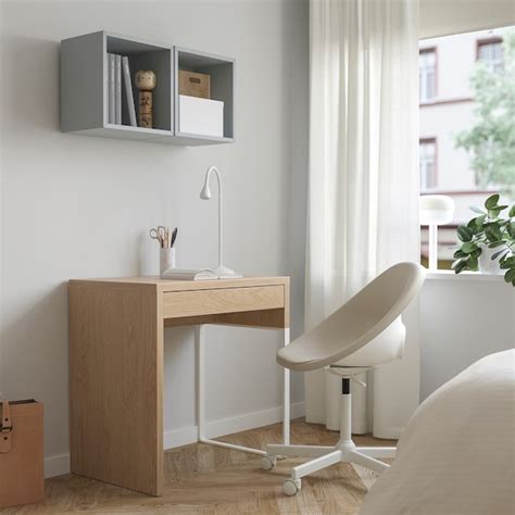 Desk Micke White Stained Oak Effect 73x50 Cm Ikea