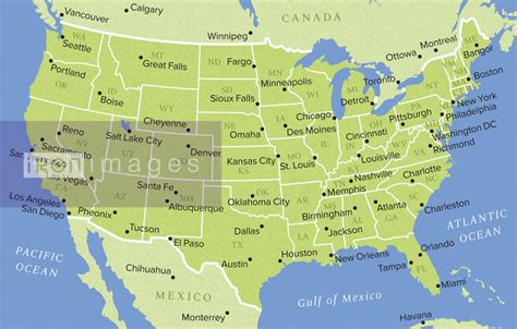 Stock illustration of Map of states and major cities in the United