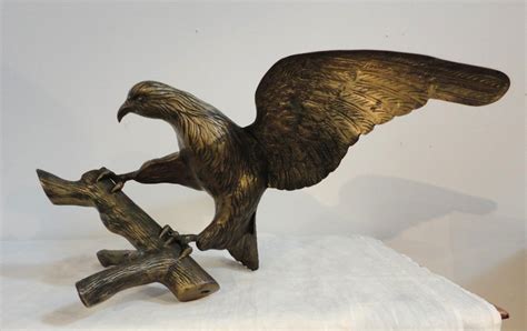 Large Early 20th Century Brass Eagle On Branch Standing Sculpture For