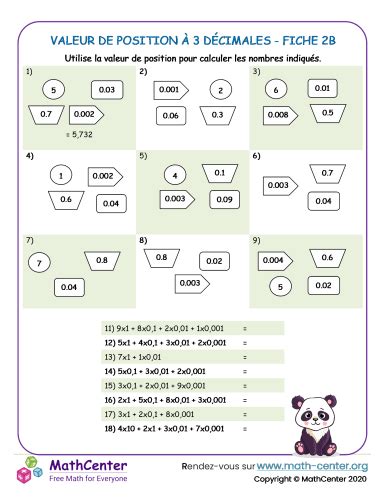 Valeur de position à 3 décimales près fiche 2b Fiches de travail