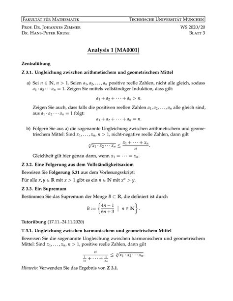 Blatt Analysis Ws Fakult T F R Mathematik Technische