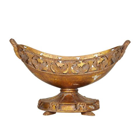 Litton Lane Bronze Polystone Floral Ornate Decorative Bowl The