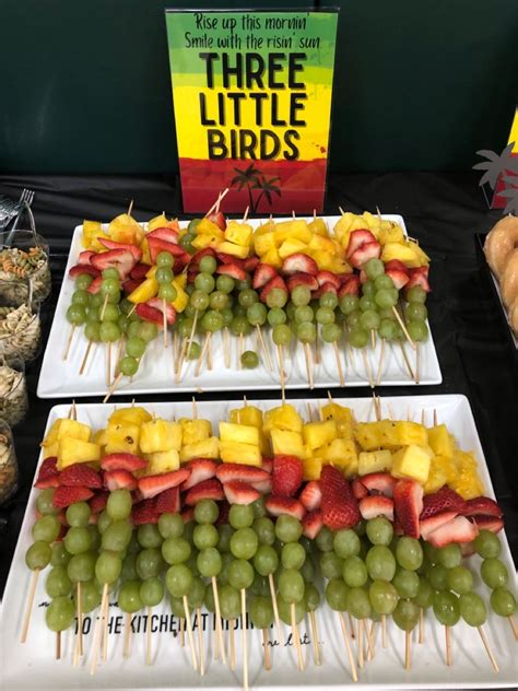 One Love Birthday Party Fruit Skewers Jamaican Party Caribbean Party