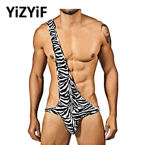 Mens Thong Mankini Bodysuit Lingerie Stretchy Zebra Striped Mankini