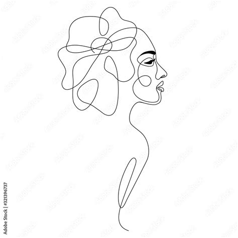 One Line Drawing Abstract Woman Face With Flower In Her Hair Continuous Line Art Female