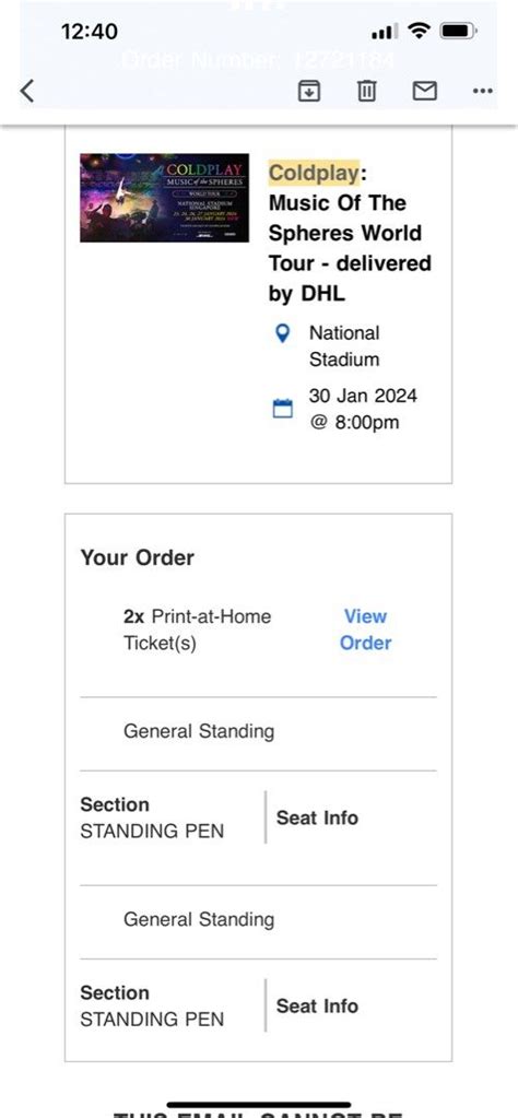 Coldplay Ticket 2x Standing 30Jan2024 Tickets Vouchers Event