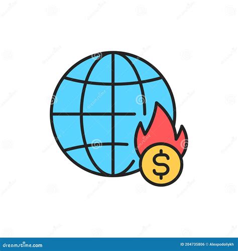 Economic Crisis Line Color Icon Sign For Web Page Mobile App Stock