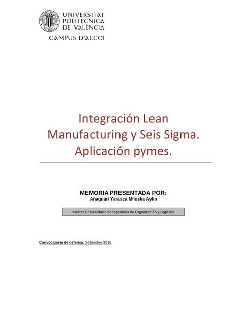 PDF Integración Lean Manufacturing y Seis Sigma Aplicación pymes