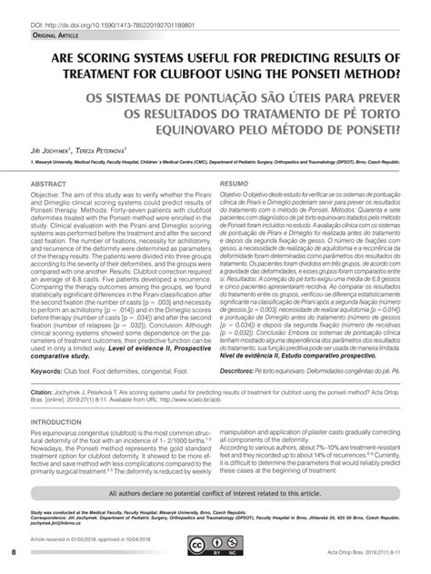 Pdf Are Scoring Systems Useful For Predicting Results Of Treatment For Clubfoot Using The