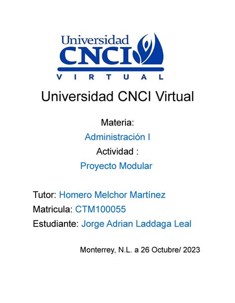 Administracion Proyecto Modular Universidad Cnci Virtual Materia