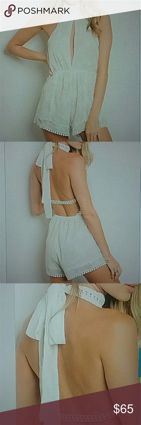 White Nude Romper With Choker Tie Neck And Front Cut Out