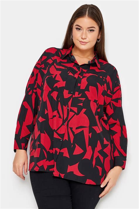 Yours Plus Size Curve Red And Black Abstract Print Oversized Shirt