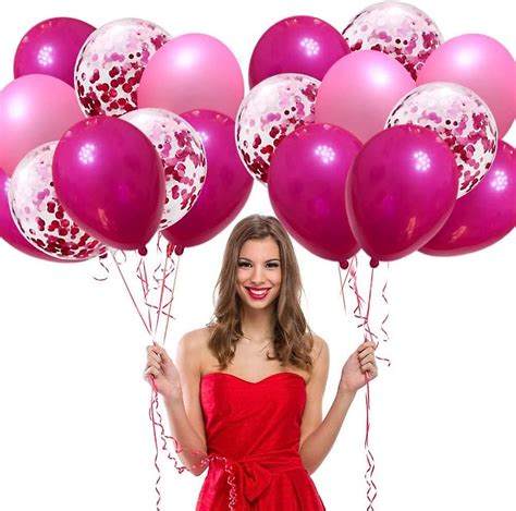 Hot Pink And Baby Pink Balloons 12 Inch 60 Pcs Premium Latex Confetti Balloons 64 Ft Ribbon