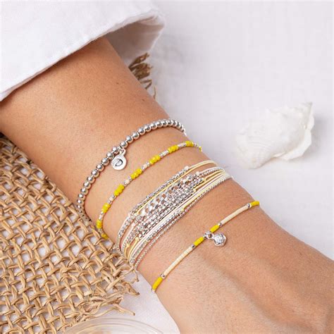 Bracelet Lastique Oxyde Toile Jaune Cr Me Doriane Bijoux