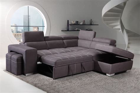 Sectionnel Lit En Simili Cuir Gris Taupe Avec Ottoman De Rangement