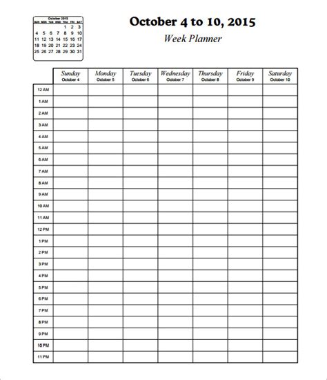 Hourly schedule template