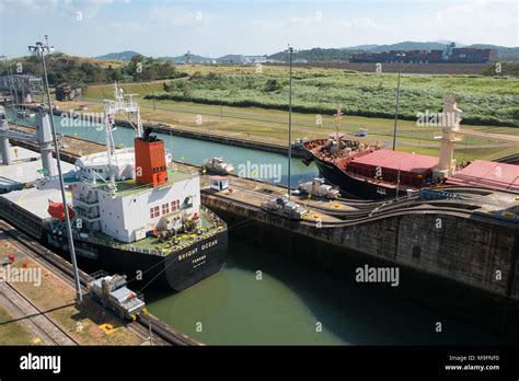 Panama City Panama March Cargo Ships Crossing The Panama Canal