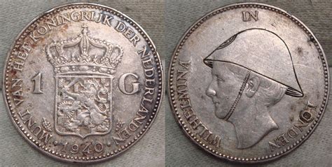 Niederlande Königreich Gravierte Gulden 1940 Wilhelmina mit Helm in