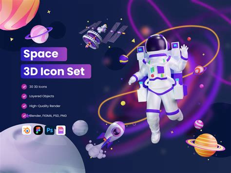 3D Space Icon Set - Flat Icons