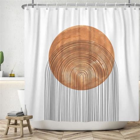 Rideau De Douche Boho X Cm Style Boho Abstrait Moderne Orange