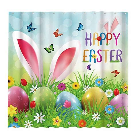 Allenjoy X Inch Happy Easter Shower Curtain Cartoon Funny Rabbit